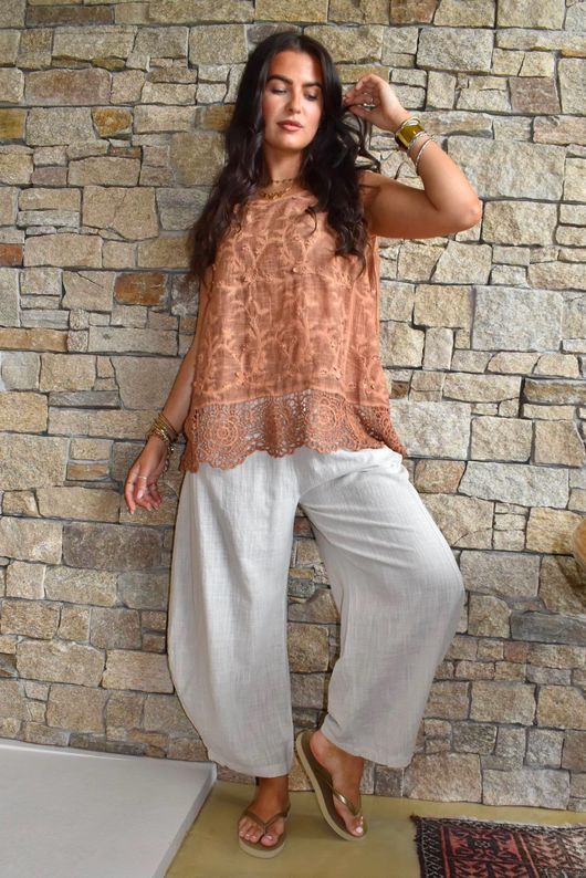 Veronica Embroidered Tank Rust